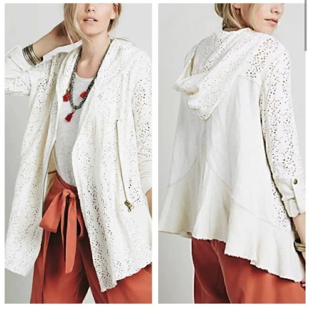 Free People Doiley Open-knit Cardigan In Ivory Combo XS